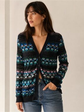 M Missoni Multicolor Textured Geometric Knit Cardigan Sweater IT 40 | US 4
